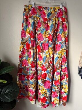 J McLaughlin Masie Floral Tiered Maxi Skirt - Multicolor Boho Resortwear XL